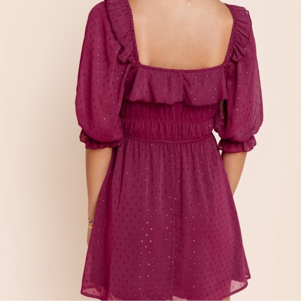 Row A NWT maroon Swiss dot mini dress size large - Picture 2 of 5